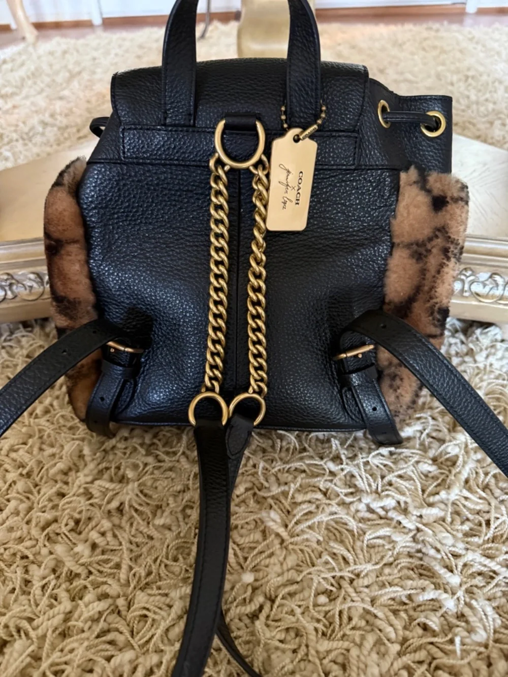 Coach X Jennifer Lopez Pennie 22 In Signature Shearling Chain Strap Backpack